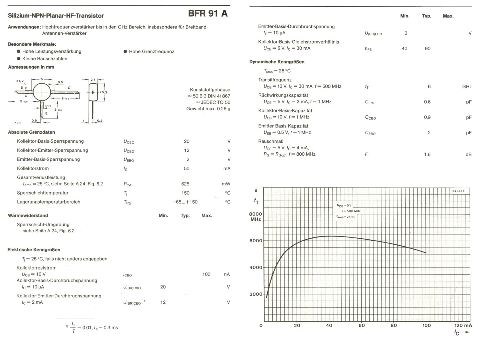 BFR 91A Transistor si-n 12v 50ma 6ghz 14db BFR91A
